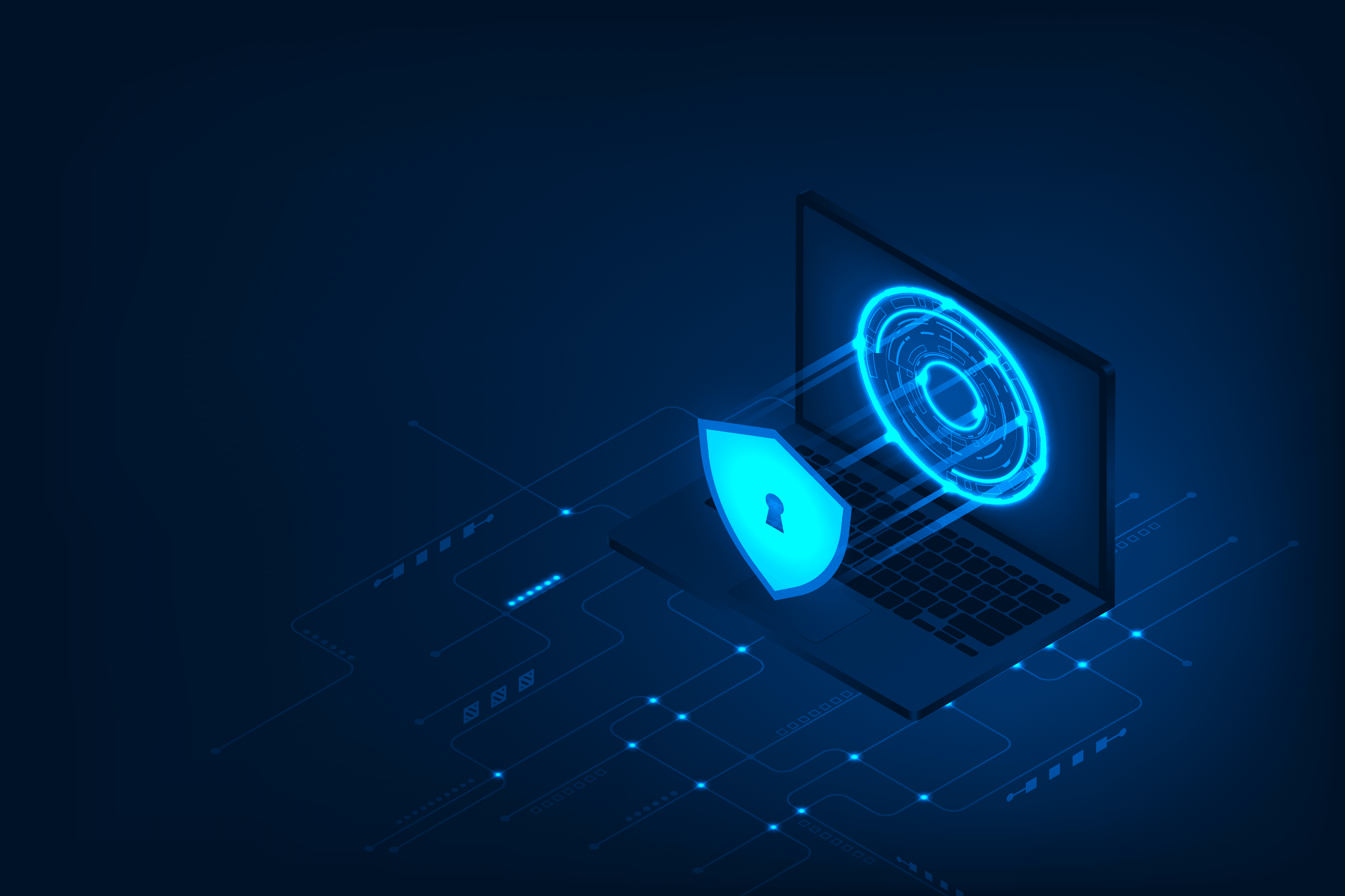 Digital security shield protecting business data with real-time threat monitoring dashboards and multiple layers of cybersecurity protection